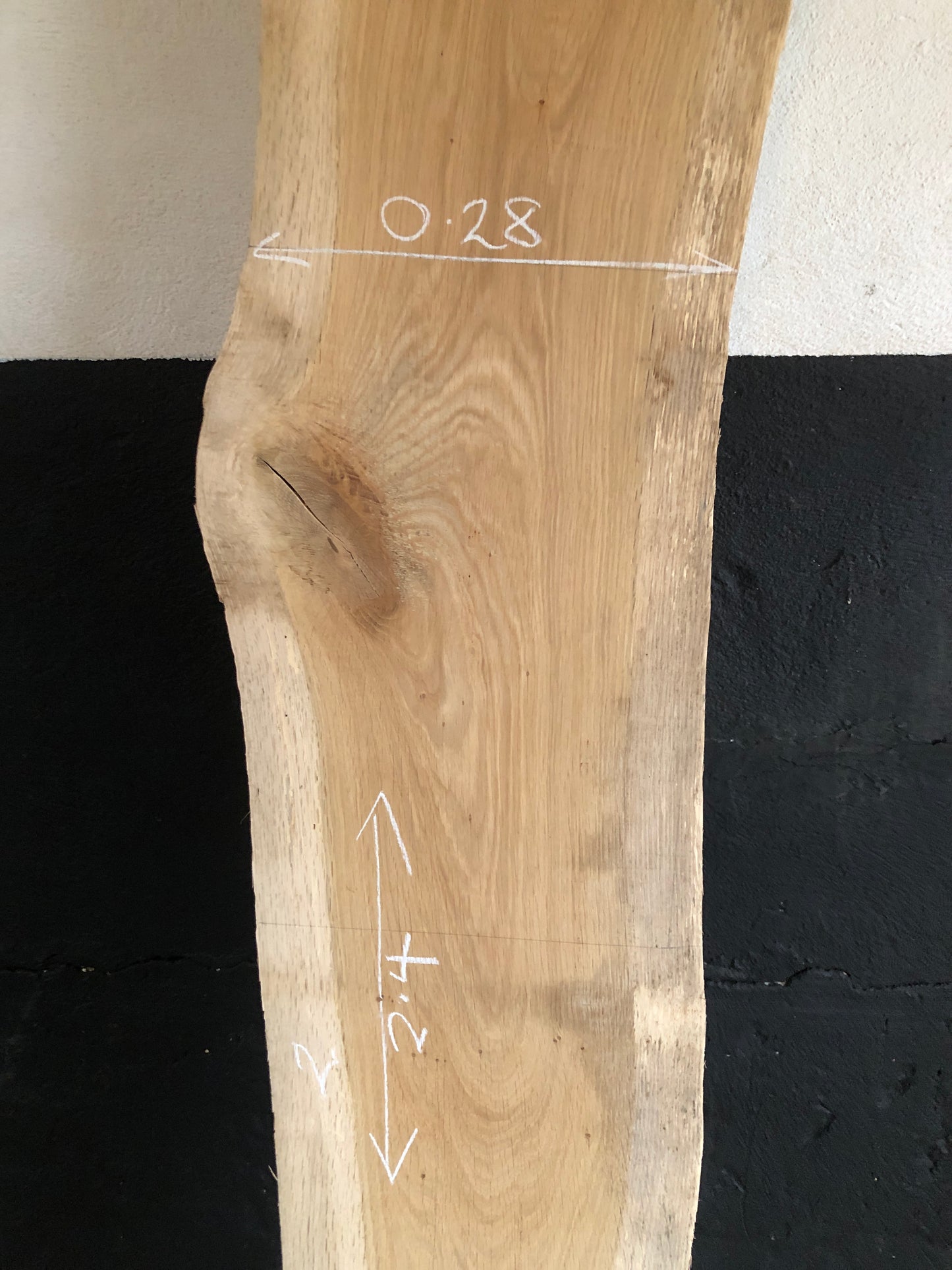 2.4m English Oak Board. Kiln dried; planed; thicknessed. Item O1.