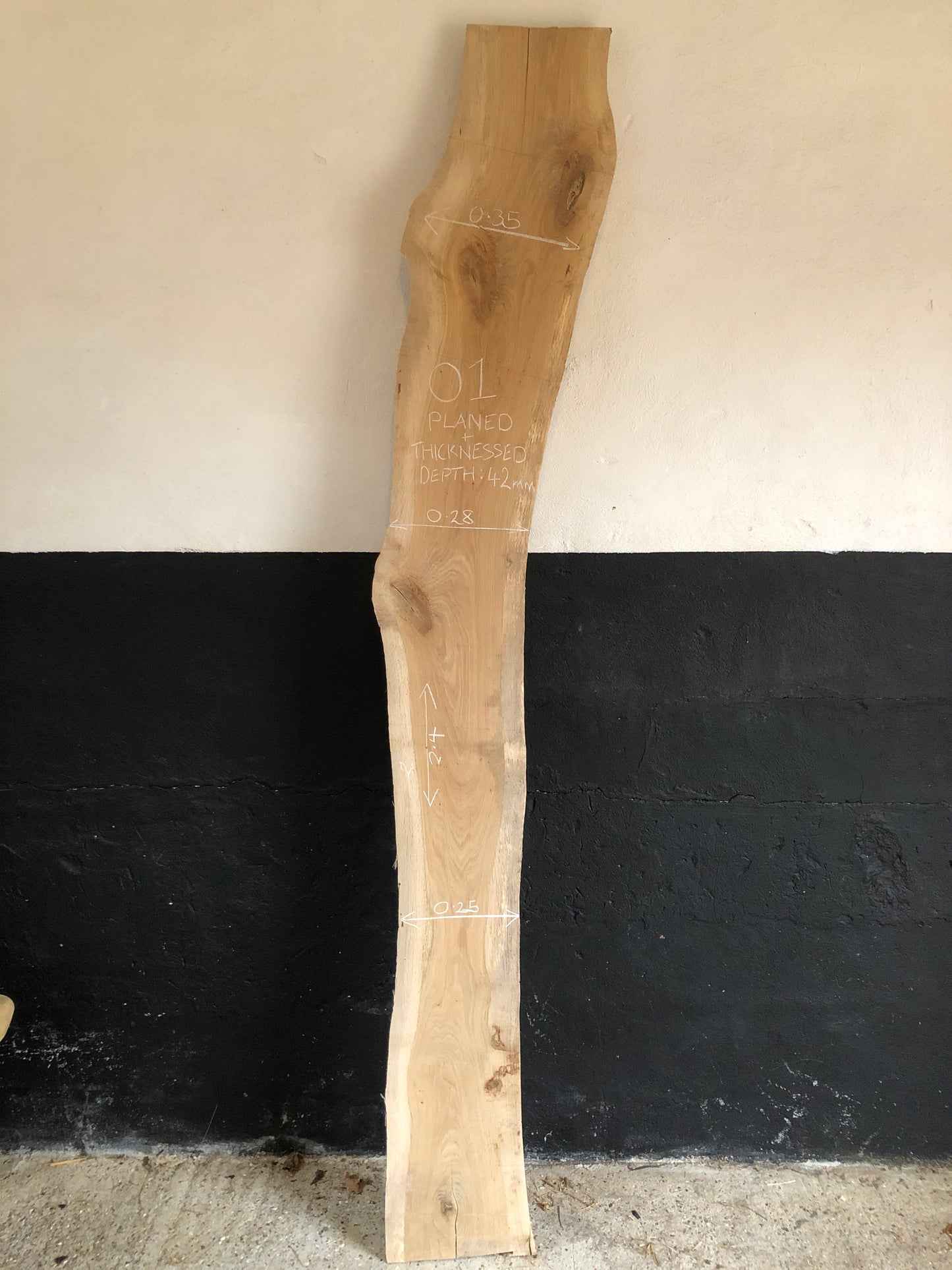 2.4m English Oak Board. Kiln dried; planed; thicknessed. Item O1.