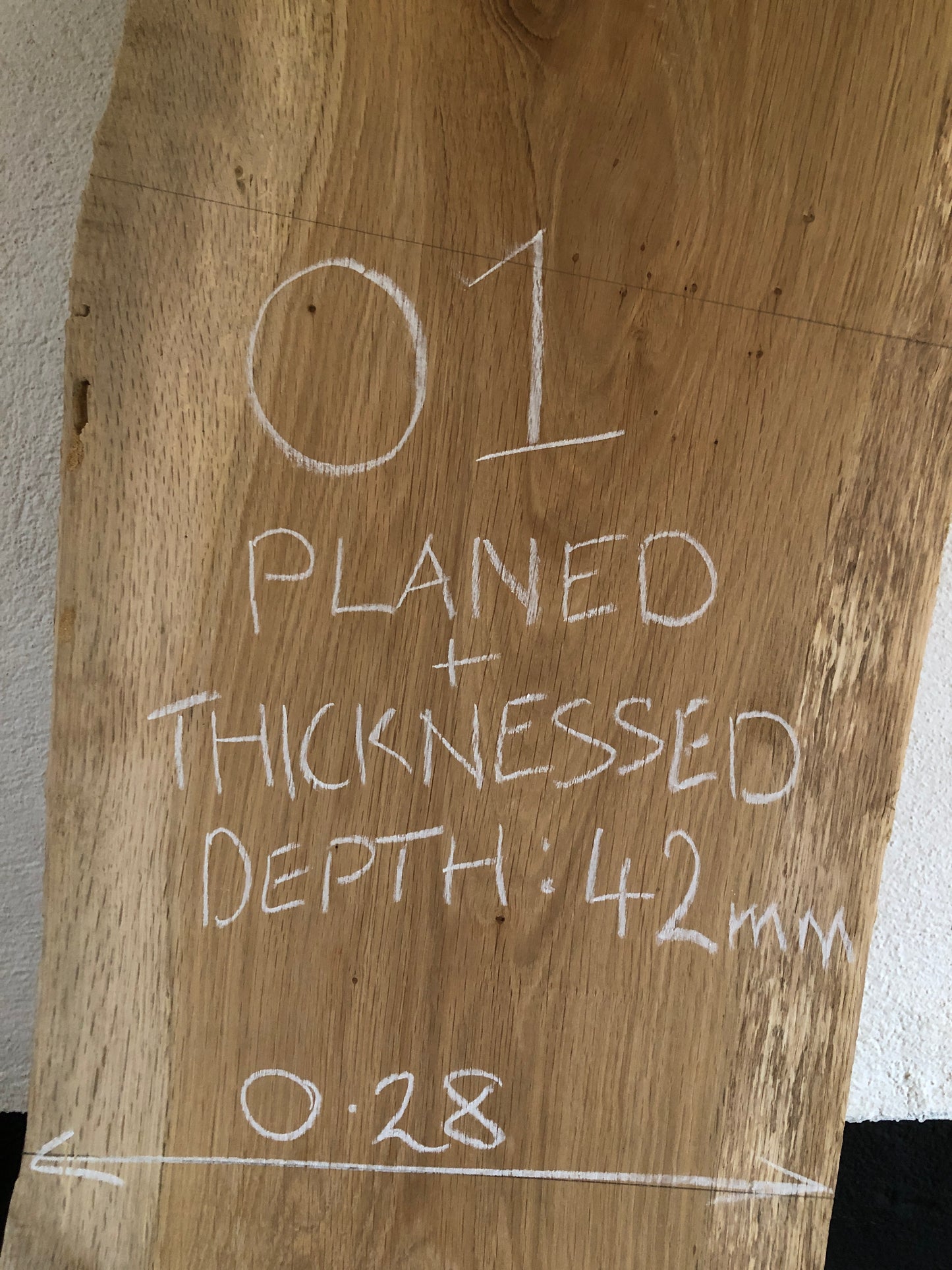 2.4m English Oak Board. Kiln dried; planed; thicknessed. Item O1.