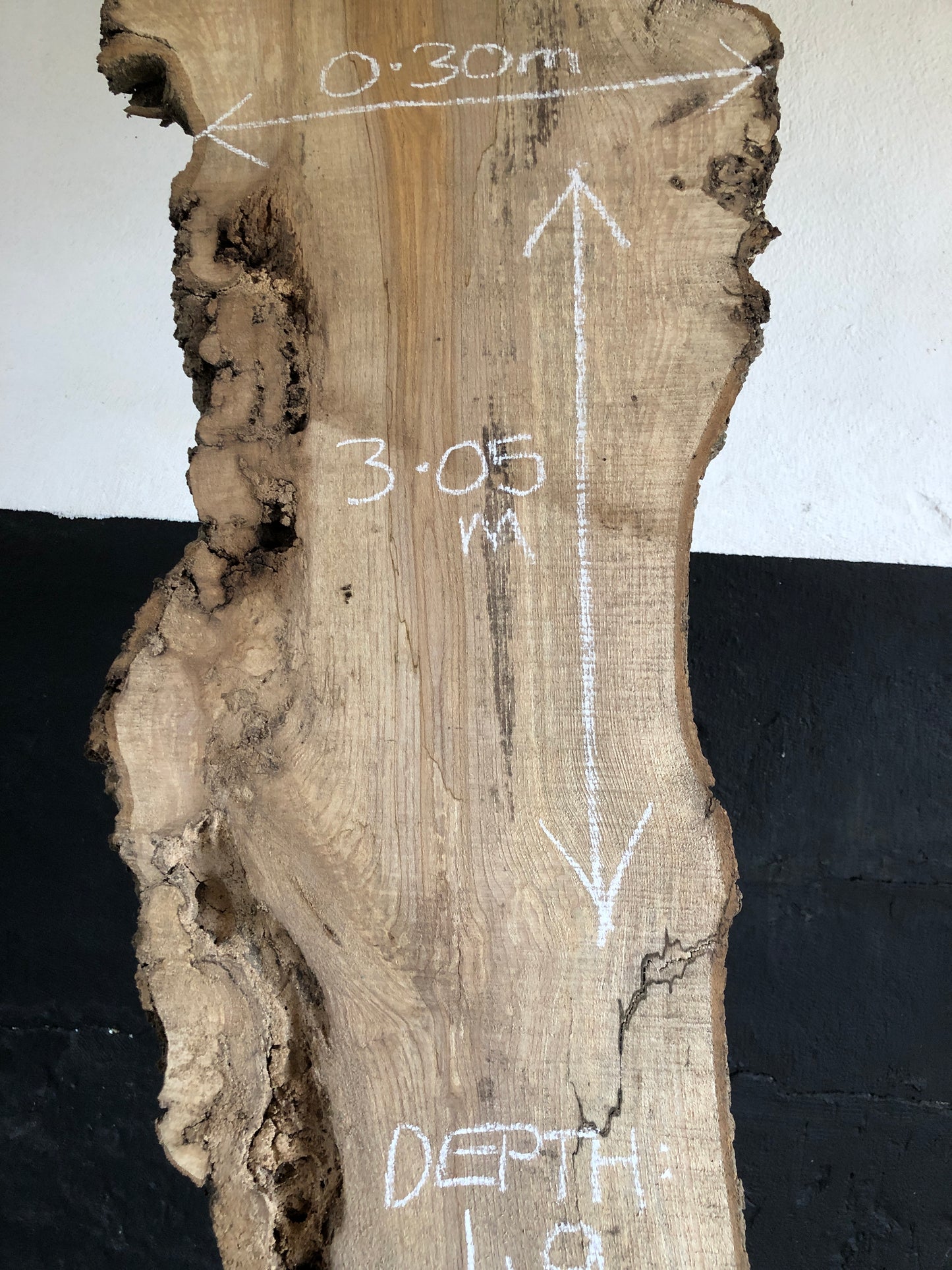 3.05m slim slab / board of spalted English Ash. Item A1.
